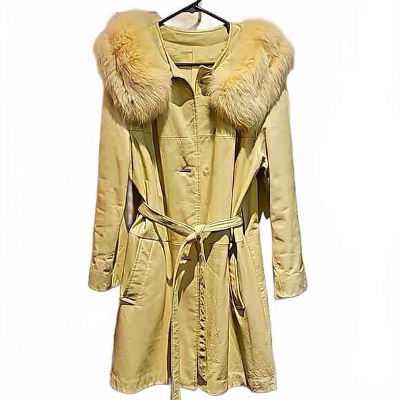 Peter Caruso Genuine Leather vintage belted coat with fur collar. Size M - Picture 1 of 10